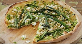 Helen's Pizza of Asparagus, Courgettes, Pine Nuts and Goat's Cheese