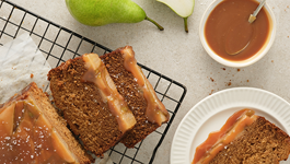 Michelle's ginger & pear loaf with salted caramel sauce