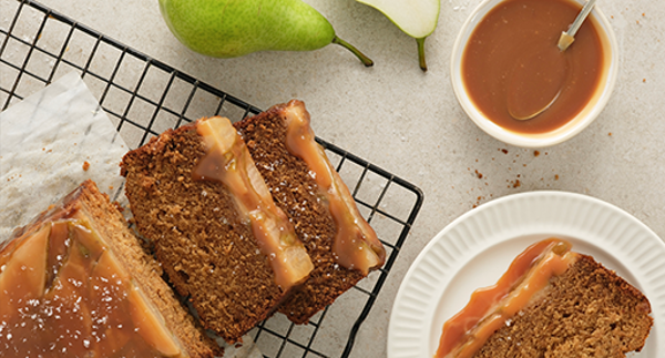 Tui Michelle's ginger pear loaf with salted caramel sauce