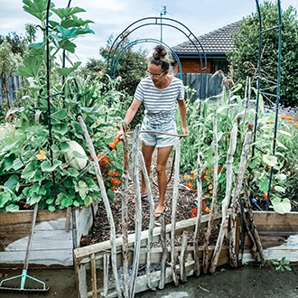 Jodie tending to her productive patch